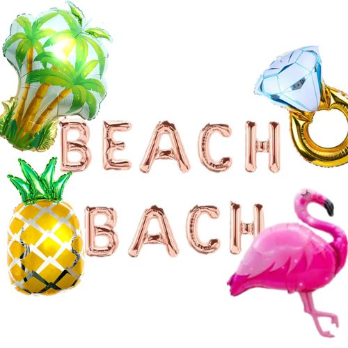 JeVenis Set of 5 Beach Bach Balloons Flamingo Bridal Shower Decor Beach Bachelorette Party Decorations Kit Bachelorette Party Balloons Beach Bachelorette Decor