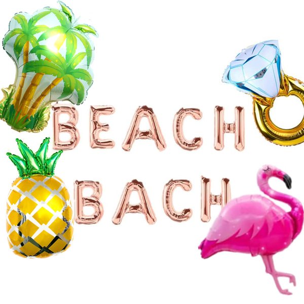 JeVenis Set of 5 Beach Bach Balloons Flamingo Bridal Shower Decor Beach Bachelorette Party Decorations Kit Bachelorette Party Balloons Beach Bachelorette Decor
