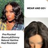 SOKU Short Bob Lace Front Wigs Synthetic 12 Inch Loose Wave Lace Front Wigs Middle Part Dark Brown Curly Wigs for Black Women Transparent Lace