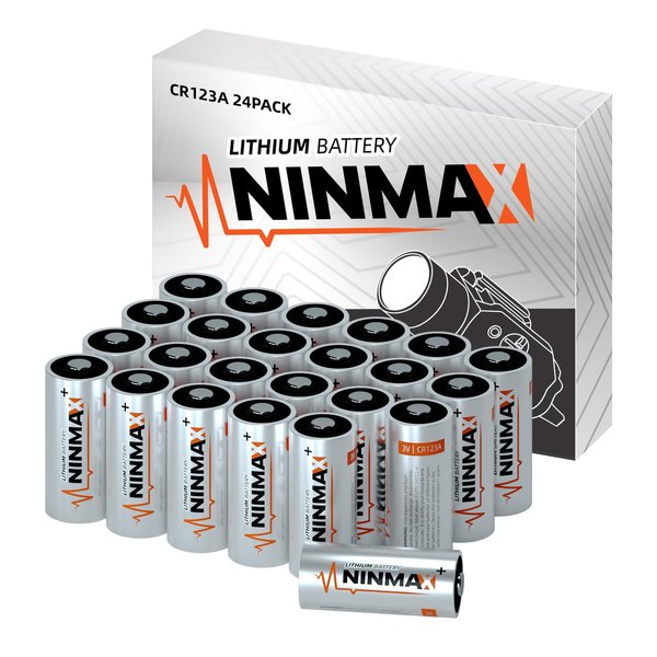 NINMAX® CR123A 3V Lithium Battery 24 Pack, No.1 1700mAh 3 Volt High Power 123A Lithium Batteries for High-Intensity Flashlights, Home Security Devices, and More