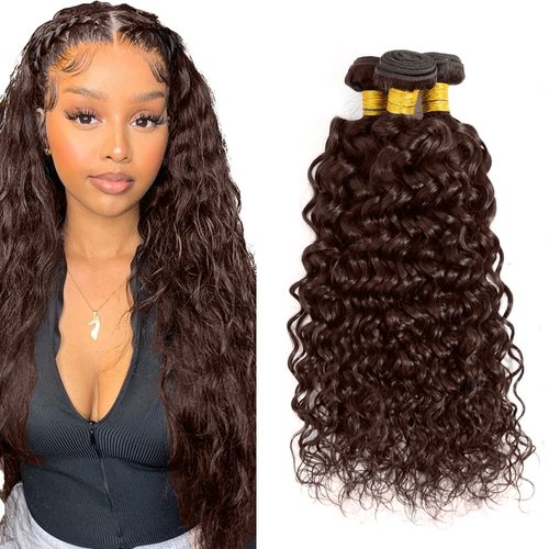 Chocolate Brown Bundles Huamn Hair Color #4 Water Wave Bundles Dark Brown Human Hair Bundles Grade 8A Brazilian Virgin Human Hair 3 Bundles 26 26 26 Inch Brown Wet and Wavy Bundles