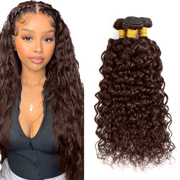 Chocolate Brown Bundles Huamn Hair Color #4 Water Wave Bundles Dark Brown Human Hair Bundles Grade 8A Brazilian Virgin Human Hair 3 Bundles 26 26 26 Inch Brown Wet and Wavy Bundles