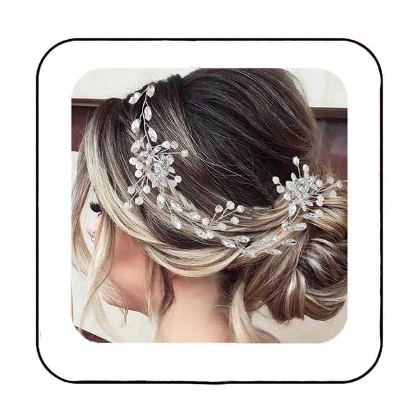 Latious Crystal Bride Wedding Hair Vine Silver Flower Bridal Headpiece Rhinestone Hair Accessories for Women and Girls(17.3 Inches)