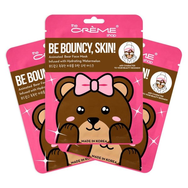 The Crème Shop Animated Miss Bear Face Mask, Hydrating Face Mask, Korean Skincare Mask with Watermelon, Animal Face Mask Sheet, Watermelon Face Mask, Korean Animal Face Mask (3 Masks)