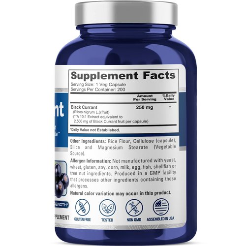 NusaPure Black Currant 2500 Mg Equivalent per Caps 200 Veggie Capsules (Powder, Extract 10:1, Vegan, Non-GMO, Gluten-Free)