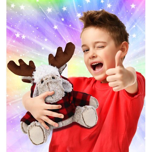 DolliBu Super Soft Plush Red Plaid Outfit Moose - Soft Huggable Wild Life Moose, Adorable Playtime Zoo Moose Plush with Clothes, Cute Wildlife Cuddle Gift Super Soft Plush Doll Toy For Kids - 9 Inches