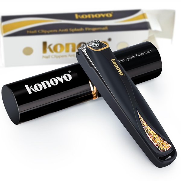 Konovo Nail Clippers for Women, Toe Nail Clippers for Thick Nails for Seniors，Nail Clippers with Catcher，Nail Clipper，Mess Free Nail Clippers，Travel Nail Clippers，Professional Nail Clippers (Black)