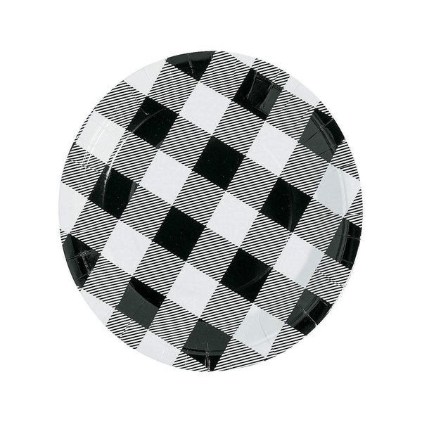 Fun Express BLACK & WHITE BUFFALO PLAID DINNER PLATE - Party Supplies - 8 Pieces