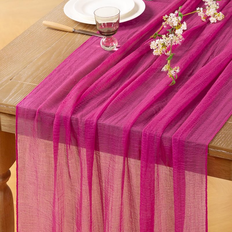 DeZerlor Hot Pink Cheesecloth Table Runner Boho Gauze Summer Fuschia ...
