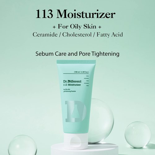 Dr.Different 113 Moisturizer - Sebum Control Face Moisturizer for Oily Skin, Pore Reducing and Trouble Care, Hypoallergenic Moisturizing and Soothing Facial Cream, 3.38 oz.