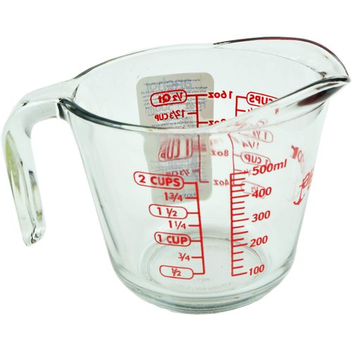 Anchor Hocking 2 Cup (16 Ounce) Glass Measuring Cup, clear glass with red lettering (Anc-9439)