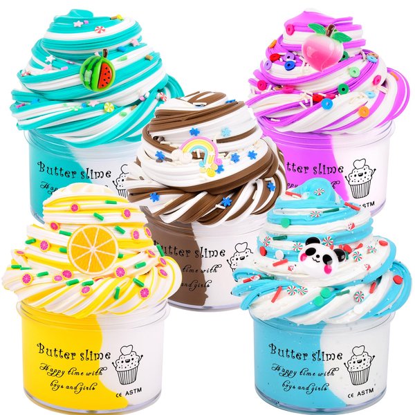 Scented Slime Kit with 5 Pack Dual Colored Butter Slimes,Peachybaby Slime,Super Soft and Non-Sticky,Awesome Party Favors or Advent Calendar 2024,Birthday Gifts for Girls and Boys