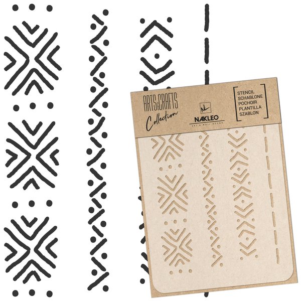 NAKLEO Painting Stencil for Crafts A5 5.9” x 8.3”, Mudcloth African Boho Pattern, Reusable Plastic DIY & Scrapbooking Drawing Template, Decoupage Art Home Decor, Wall Wood Fabric Furniture