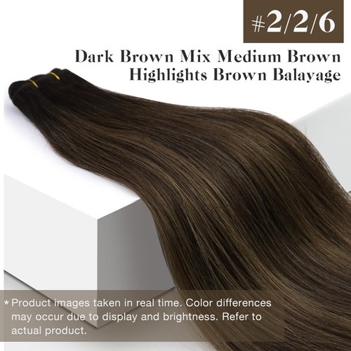 Sunny Hair Extensions Sew in Brown Balayage Weft Hair Extensions Ombre Dark Brown to Medium Brown Human Hair Extensions Weft Brown Sew in Hair Extensions Real Human Hair for Thin Hair 14inch 70g
