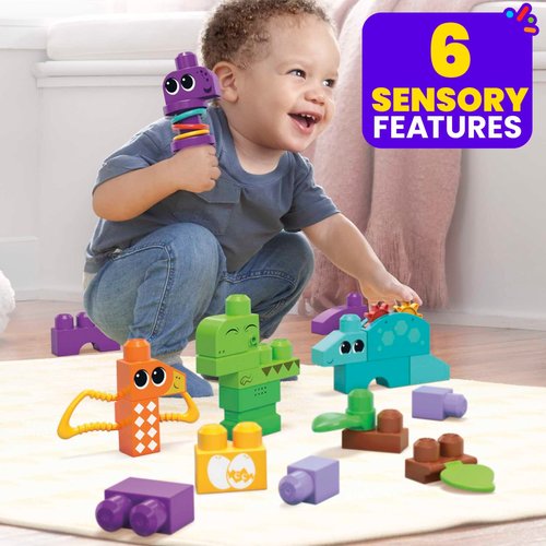 Mega BLOKS Fisher-Price Toddler Building Blocks Toy Set, Squeak ‘n Chomps Dinos with 24 Pieces, 4 Buildable Animals, Ages 1+ Years