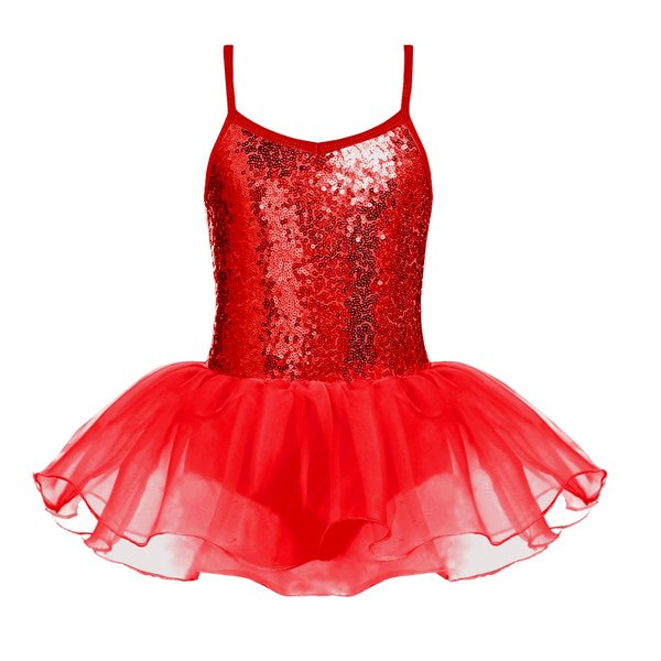 Zaclotre Little Girls Sequin Leotard Sparkly Strap Ballet Leotards Tutu Dress Ballerina Outfit Dance Costume for Kids Red Size 4-5 Toddler
