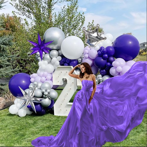 Kozee Dark Purple and silver Balloon garland kit 126Ppcs with light lilac White silver starburst crown foil balloons for Girl 15/16 Birthday anniversary graduation Party Decorations
