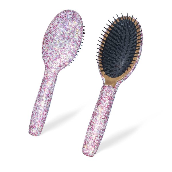 Bling Rhinestone Hair Brush Removing Tangles, Knots, Hair Massaging For Women,Girl Wet and Dry Hair (pink)