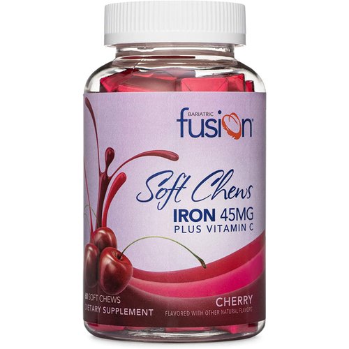 Bariatric Fusion Iron Soft Chew with Vitamin C | Cherry Flavored | Chewy Vitamin for Bariatric Patients | Gluten Free | Iron Supplement for Women and Men | 60 Count | 2 Month Supply