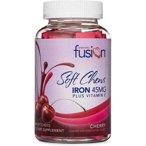 Bariatric Fusion Iron Soft Chew with Vitamin C | Cherry Flavored | Chewy Vitamin for Bariatric Patients | Gluten Free | Iron Supplement for Women and Men | 60 Count | 2 Month Supply