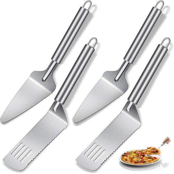 4 Pieces Pie Server Set Stainless Steel Pie Spatula Serrated Cake Cutter with Comfortable Handle, Easy to Grip for Cutting and Serving Desserts Brownies Pizza and Cake