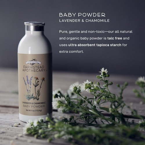 Farmstead Apothecary 100% Natural Baby Powder, Lavender Chamomile 4 oz (Pack of 4)