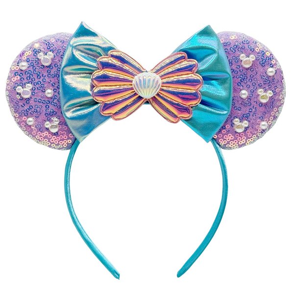 WW-WONDERFULWORLD Mouse Ears Headbands With Shiny Sequins and Exquisite Shell & Pearl Decoration, for Girls Costume Cosplay Glitter Party, Blue Purple; BK-Z