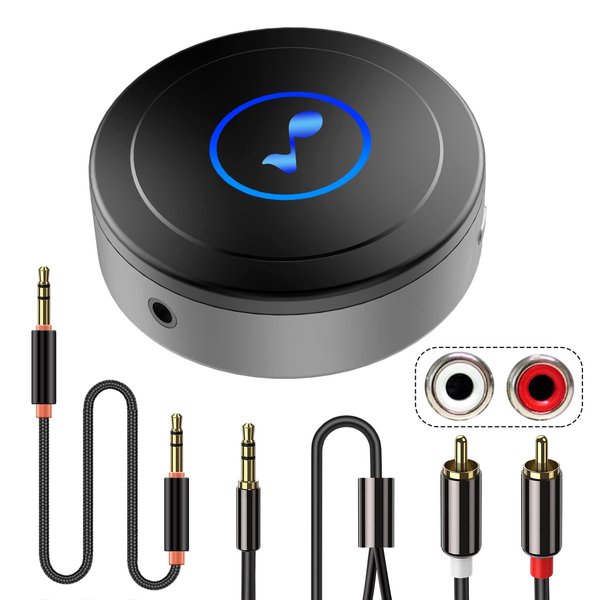 Bluetooth Receiver, Bluetooth Audio Adapter for Home Stereo, Speaker with AUX 3.5mm / RCA Input, Low Latency and HD Audio, Pair with Phone, PC, TV, Dual-Device Connection