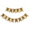 Burlap Happy Birthday Banner - Pre-Strung Reusable Party Decoration with 13 Flags, Waterproof Bunting for Women, Men, Kids, Adults - Backdrop Sign for Birthdays Celebrations (Black Letters)