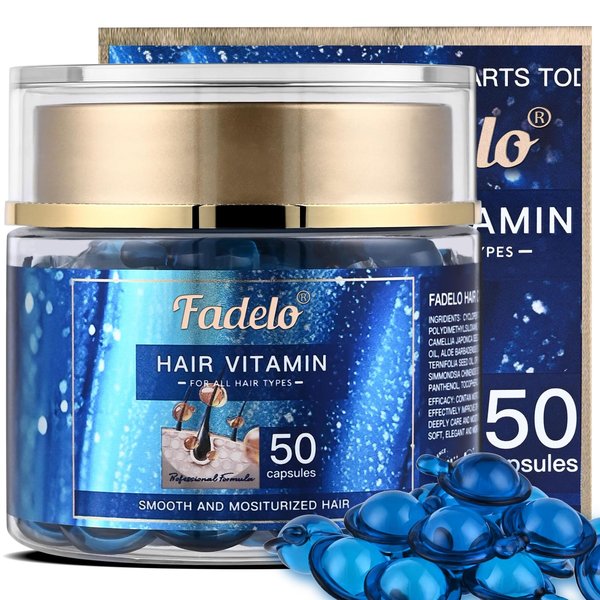 Fadelo Hair Treatment Oil Essence for Frizzy & Dry Damaged Hair, Keratin Styling & Moisturizing Capsules with Argan, Jojoba & Avocado Oils - No Rinse Conditioner with Vitamin A C E and Pro B5, 50pcs