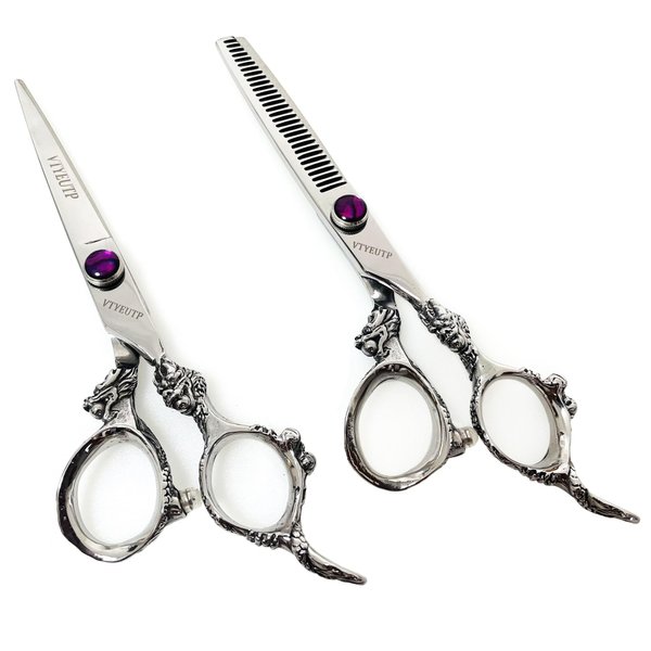 VTYEUTP Professional 6 Inch Hair Scissors, Silver Dragon Handle 440C Salon Hair Cutting Shear Thinning scissors, Perfect for Barber Stylist and Home Use(scissors set)