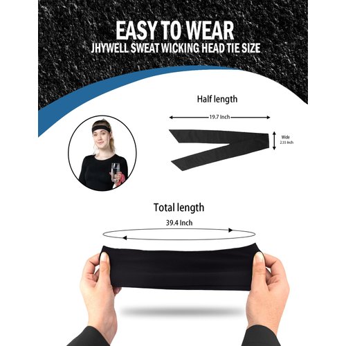 Black Head Tie Headband, Tie Up Sweatband for Tennis Sweat Hair Band Ninja Karate Pirates Basketball, Running, Workout (Black 4 Pack)