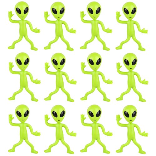 Zugar Land Bendable Rubber Neon Green Aliens - 6 Pack. (4") Action Figures Bendable UFO Aliens Limbs Sensory Stress Relief Fidget Toys. Great Party Favor Trick or Treat Supplies