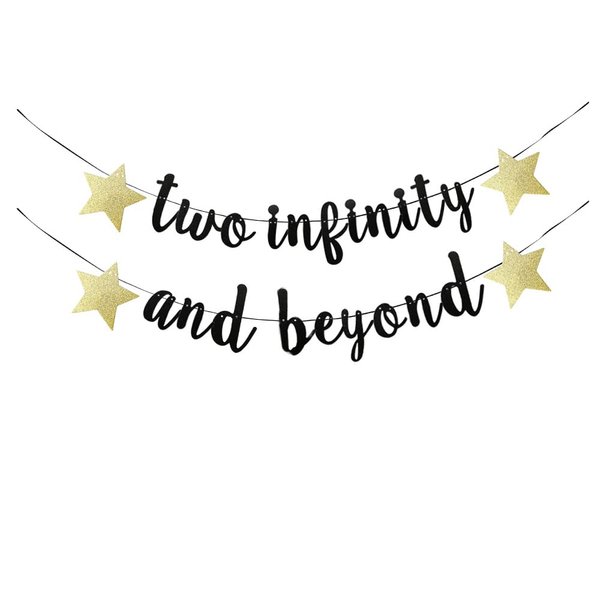 KUNGOON Glitter Two Infinity and Beyond Banner,Space Themed Kids' 2nd Birthday Party Decorations.(black)