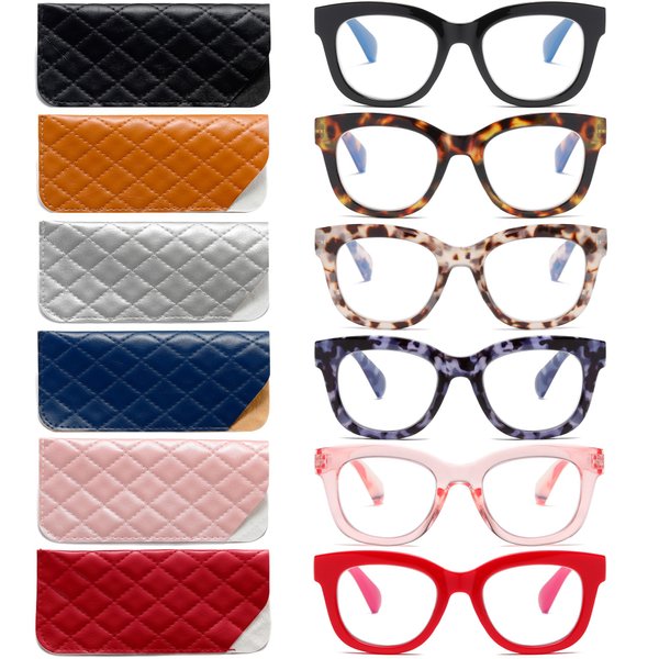 ZXYOO Oversized Reading Glasses for Women,6 Pack Blue Light Blocking Computer Readers Spring hinge（6 pack Mix +1.25）