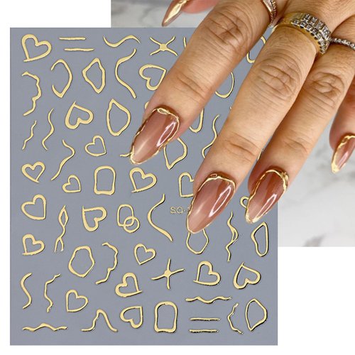 6 Sheets Metallic Nail Art Stickers Shiny Glitter Moon Star Nail Decals 3D Self-Adhesive Gold Silver Rose Gold Heart Love Nail Art Design Nail Art Supplies for Women Girls Nail Decoration Accessories