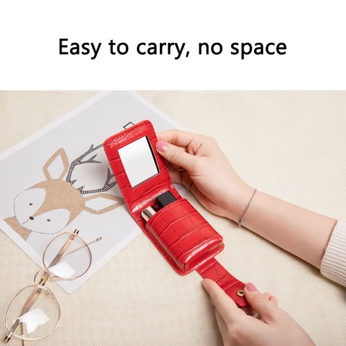 Lipstick Case with Mirror, Portable Makeup Lipstick Case for Outside PU Leather Lipstick Organizer, Mini Bag Travel Cosmetic Pouch Fits 3 Lipsticks Makeup Pouch for Travel (light