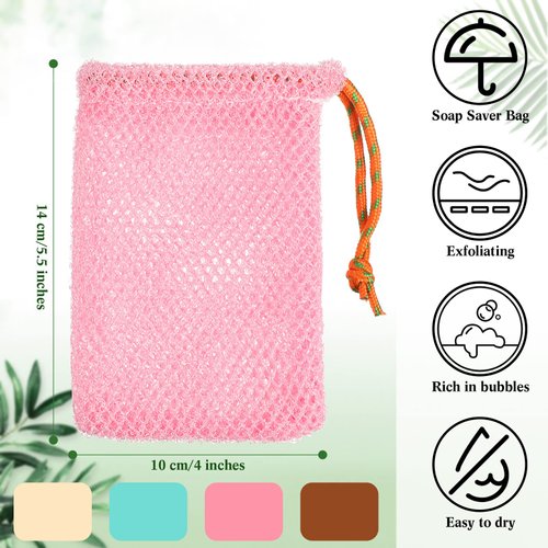 Shappy 8 Pieces Soap Saver Pouch Bar Soap Bags Exfoliating Soap Net Soap Mesh Bags for Shower Soap Holder Bubble Foam Net Soap Pocket for Women Men Girls (Lake Green, Pink, Beige, Brown)