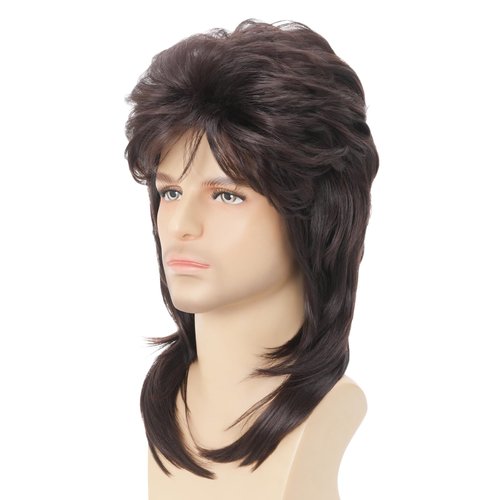Sabosi Mullet Wig Brown 80s Men Wig,Punk Rocker Hair Party Daily Halloween Costumes Long Wigs