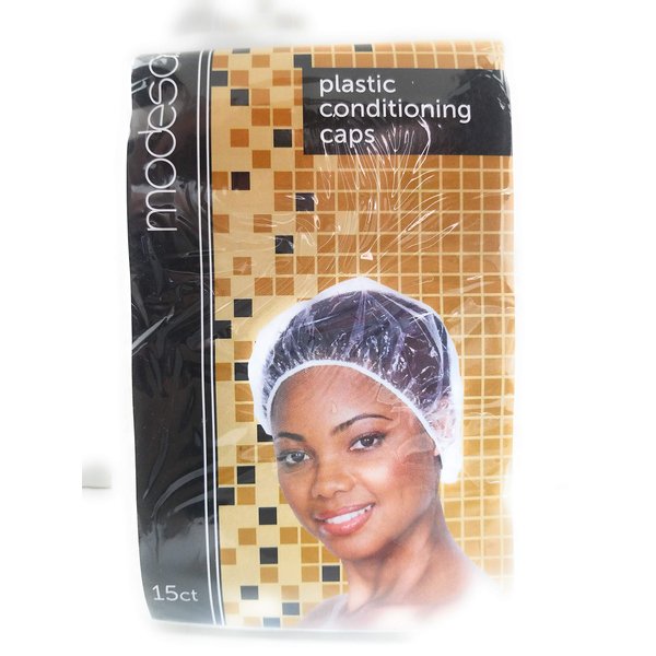 Modesa Plastic Conditioning Caps - Package includes 15 Shower Caps - for Conditioning, Processing, Shower, Work, Protection, Clear, One Size Fits Most.