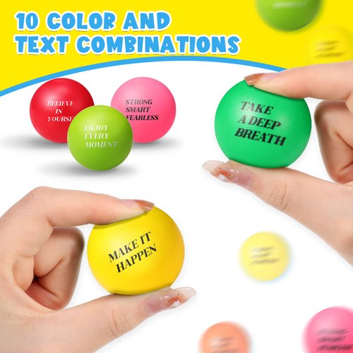 Jerify 50 Pcs Motivational Stress Balls Inspirational Quotes Balls Hand Exercise Ball Bulk for Kids Adults Anxiety Relief Encouraging Gifts Back to School Supplies, 1.57 Inches(Cute,Macaron)