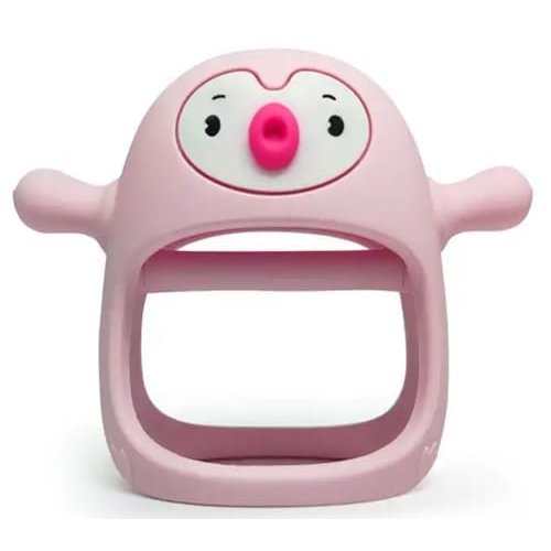 Yummy Baby Cute Penguin Teething Mitten for Babies, Easy to Hold, No-Drop Design, Silicone Baby Teether Toys, Relief from Teething Pain, Nipple Shaped Penguin Hands Comfort Gums (Pink)