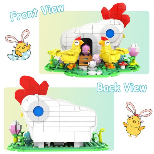 Ciesa Easter Chicks Farm Henhouse Building Kit, Easter Gifts for Boys Girls Age 6+, Easter Basket Stuffers Easter Egg Fillers, Easter Toys for Kids Easter Eggs Flowers Building Brick 469PCS