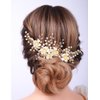 Teyglen Flower Bride Wedding Hair Comb Gold Leaf Headpiece Bridal Crystal Pearl Hair Side Comb Floral Hair Piece Decorative Hair Accessories for Women Girls