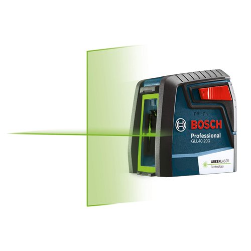 Bosch GLL40-20G 40ft Green-Beam Self-Leveling Cross-Line Laser with VisiMax Technology, 360 Degree Flexible Mounting Device and Carrying Pouch