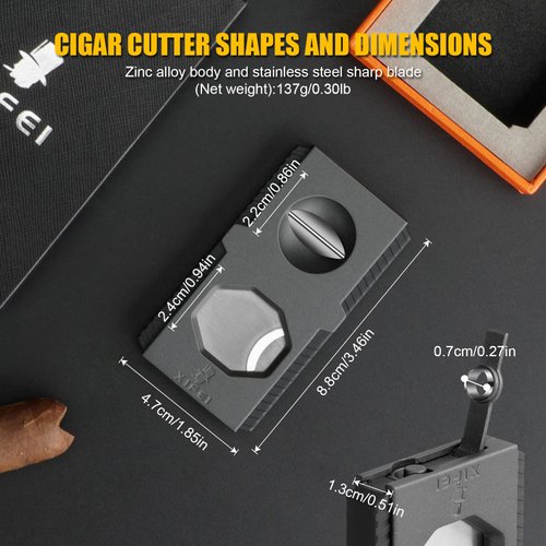 XIFEI Cigar Cutter V-Cut Guillotine 3 in 1 Straight Cut V Cutter with Cigar Punch Stainless Steel Blade Ergonomic Design Secure-Lock Cigar Clipper,Cuts Up to 60 Ring Gauge Cigars (Black)
