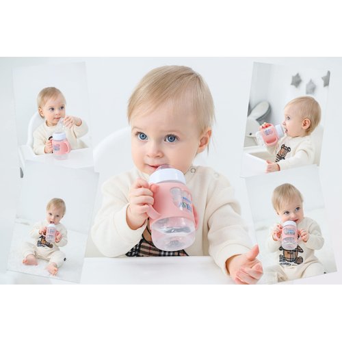 Baby Bottle Handles, Durable Food Grade Silicone Transitional Sippy Cup Handle Grip for Wide-Neck Baby Bottles, Cute Bear Design, Pack of 2, Pink & Purple