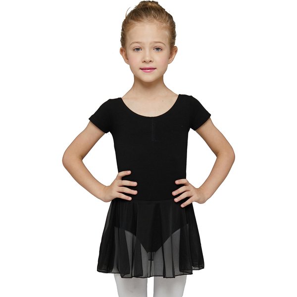 MdnMd Dance Tutu Skirted Leotard for Little Girls Ballerina Ballet Outfit Dress Clothes (Black, Age 8-10)