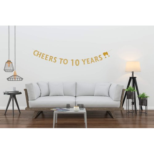 MAGJUCHE Gold glitter Cheers to 10 years banner,10th birthday party decorations