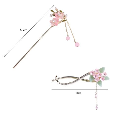 4 Pcs Vintage Peach Blossom Tassel Hair Clips, Flower Ponytail Hairpin Hair Chopsticks Chignon Pin for Women Girls Hairstyling Accessories